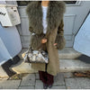 Elegant Solid Faux Fur Spliced Coat Women Lapel Long Sleeve Tassel Plush Outerwear Fall Winter Warm Streetwear