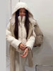 Winter Puffy Warm Women's Padded Coat Detachable Hooded Full Sleeve Zip-up Cropped Cotton Coats Lady Solid Thicken Jacket