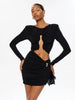 O Neck Hip Wrap Women Dresses Long Sleeve Hollow Out Sexy Club Skinny Solid Hip Wrap Bodycon Female Elegant
