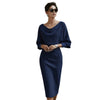 Spring Women's Elegant Dress High Waist O-neck 7-quarter Sleeves Slim Simple Office Solid Color Female Mid-length Skirt