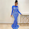 Women Mesh Patchwork Diamonds Rhinestones Bodycon Midi Mermaid Maxi Dress Evening Sexy Party Dresses Vestidos