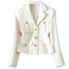 4XL White Blazer Suit collar small fragrance Jacket high-quality Coarse tweed Coat Black Wool Outerwear Woman Short