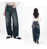 Women Jeans Washed Curved Barrel Loose Draping Wide Leg Autumn Retro Street Style Denim Bottoms Daily Wear