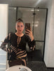 Women Zebra Stripe Long Dress Elegant Lace Up Full Sleeve Slim-fit Robes Evening Party Lady Vestidos