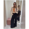 Solid Patchwork Cropped Coat Women Lapel Long Sleeve Loose Zipper Pockets Jacket Autumn Lady Casual Street Outerwear