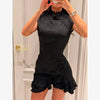 Women Mandarin Collar Ruffle Hem Mini Qipao Chinese Style Cap Sleeve Slim Fit Cheongsam Dress Dating Daily Party Outfit