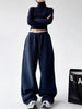 Polar Fleece Wide Leg Trousers for Women Oversize Style Loose Winter Thick Warm Sweatpants Y2K Vintage Thermal Pants