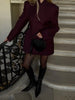 Chic Burgundy Blazer Mini Dress Women Full Sleeve Waist Cinching Slim Short Dresses Lady Daily Commute Vestidos