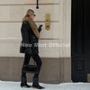 Brand Design Black Long Faux Leather Coat Women Detachable Fur Collar Oversized PU Leather Jacket Blazer