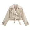 women's British wind trench coat style double-breasted long sleeve belt lapel jacket short coat