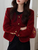 Pirce WineRed Tweed Coats Female Autumn Winter Temperament Short Jacket Korean All-Match O-Neck Outerwear
