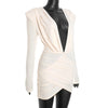 Deep V-Neck Shoulder Pads Gathered Dress Women Sexy Hip Wrap Slim Cross Dress Female Daily Dating Party Dress