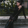 Elegant Evening Dress Women V Neck Long Sleeve Patchwork Button Slit Sweater Dresses Autumn Winter Knit Maxi Dress