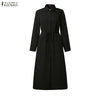 Autumn Elegant Lapel Neck Long Sleeve Shirt Dress Women Dresses Stylish Solid OL Work Dresses Buttons Midi Up Robe