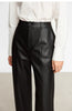 Minimalist PU Leather Casual Pants for Women Autumn Loose Floor Length Straight Slit Female Trousers 12343250