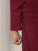 Elegant Vintage Spliced Ribbon Dresses for Women Turtleneck Long Sleeve Irregular Folds Evening Maxi Dress Female