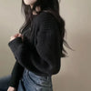 Short Sweater Zipper O-neck Knitted Cardigan Coat Casual Basic Solid Black Women Clothes Winter All-match Thick Lady