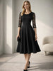 Women's Vintage Floral Lace Wedding Party Dress Square Neck A-Line Skirt High Waist Solid Medium Sleeve Slim Flared Skirt