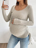 Maternity Clothes Pleated Slim-fit Pregnant Women's Knitted Sweater Clothing Dress Pregnancy Round-neck Long-sleeved T-shirt