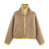 Autumn Casual Jacket Coat Contrast Color Design Long Sleeve Zipper Jackets For Women Streetwear Casual Outerwear