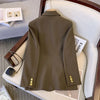 Autumn Winter Office Elegant Temperament Metal Buttons Coat Ladies Vintage Double-breasted Black Outerwear Women