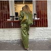 Chic Stand Collar Leather Long Skirt Sets Women Long Sleeve Jackets Spliced Solid Skirts Autumn Lady Y2k Outfits Dress