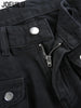Metal Button High Waisted Straight Leg Jeans Drop Crotch Trousers Streetwear Hip Hop Y2K Cargo Denim Pants for Women