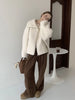 Faux Lambs Women Jacket Y2K Autumn Plush Thick Zipper Warm Coats Streetwear Long Sleeve All Match Hairy Outerwear