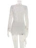 Mini Dresses Long Sleeves For Female O-Neck Slim Tight Bodycon Elegant Solid Soft Daily Casual Lace Patchwork Sheer Sexy Folds