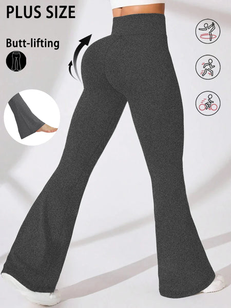 Plus Size Women's Soft High Waisted Flare Pants, Leggings Tummy Control Soft Bootleg Bell Bottoms Running