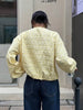 Women Yellow Jacquard Bomber Jacket Round Neck Zipper Long Sleeve Loose Cropped Coat Lady High Street Daily Outerwear