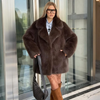 Faux Fur Lapel Coat Women's Elegant Solid Loose Lace-Up Leisure Jacket Winter Female Keep Warm Fur Coat