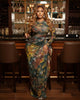 Women Print O-neck Ruched Ribbon Bodycon Long Dress Spring Street Evening Birthday Club Party Vestidos Sexy Dresses