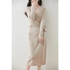 Women V-neck 100% Merino Wool Dress Sweater Autumn Winter Crossing Lace-up Long Sleeve Pullover Knit Skirt Office Lady Knitwear