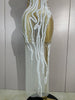 Sexy Mesh See Through Long Dress Women Elegant White Pearls Sequins Birthday Evening Celebrate Party Nightclub Show Stage Wear