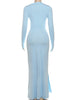 Ruched Elegant Maxi Dress Women Daily Casual Skinny Full Sleeve Solid Gown Midnight Prom Party Long Bodycon