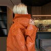 Street Print Pu Leather Women Jacket Stand Collar Long Sleeve Patchwork Female Coat Autumn Winter Lady Streetwear