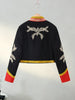 Napoleon Golden Button Patchwork Jacket Women Stand Collar Long Sleeve Panelled Slim Short Coats Chic Lady Outerwears