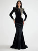 High Street Designer Maxi Dresses Women's Formal Long Sleeve Beaded Acetic Velvet Long Maxi Dress