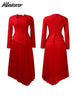 Patchwork Pleated A-Line Mid Dress for Women Long Sleeve Diagonal Collar Office Dresses Female Vacation African Robe