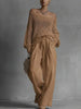 Vintage Women 2 Piece Outfit Off Shoulder Hollow Out Knit Sweater Top Elastic Drawstring Wide Leg Long Pants Casual Matching Set