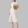 French Style Knitted Long Dress round Neck Hollow out Wooden Edge Skirt Elegant Autumn Women's One Piece Dress