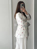 Flowers Print Loose Suit Collar Coat For Women Elegant Belted Waist Cinching Suit Jacket Female Street Chic Top