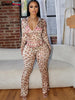 Leopard Contrast Letter Print 2 Piece Set Women Hooded Full Sleeve Crop Jacket+Skinny Stretch Flare Pants Suits