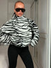 Zebra Print Asymmetric Coats Women Chic Wrap High Collar Oversized Drop‑shoulder Jacket Fall Winter Streetwear Outerwear