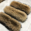 Real Fur Collar for Coat Parkas Women Winter Natural Raccoon Fur Scarf for Jacket Warm Furry Hood Trim with Buttons
