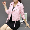 Women Faux Leather Jacket Autumn Turn-down Collar Zip-up Zipper Rivet Long Sleeve Motorcycle Coat Female Outerwear