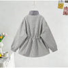 Causal Long Sleeved Grid Female Jacket Drawstring Tight Loose Women's Trench Collar Single Breasted Pocket Outerwear