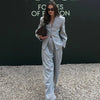 Elegant Button Jacket Pants Suit Women Solid Loose Full Sleeve Lapel Jackets Straight High Waist Trousers Suit