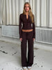 Women's Clothing Cardigan Slim Long Sleeve Low Waist Long Pants Sweater Solid Color Two Piece Outfits Woman Simple Style Casual